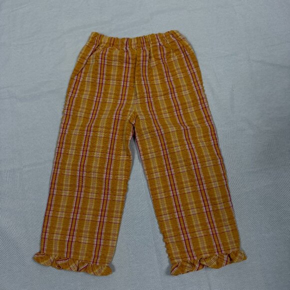 Retro Inspired Yellow Plaid Ruffle Pants Girls Size 5 | Cotton Blend - Picture 2 of 7